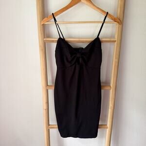 Sabora Black Bow Front Mini Dress Spaghetti Strap Cocktail Party Size Small